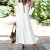 Женская мода V-образный вырез длинный рукав карман однотонный молния повседневный отпуск длинные хлопково-льняные платья