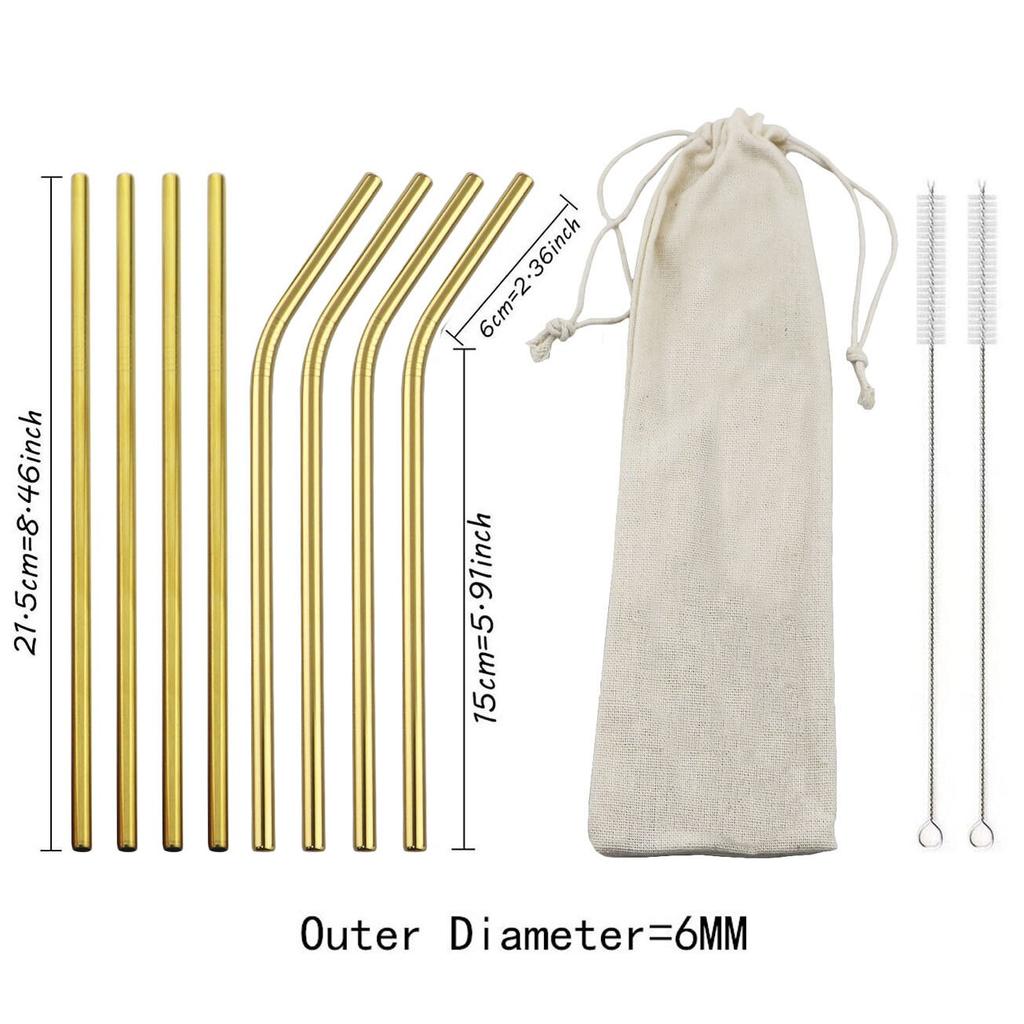 Набор трубочек для питья из нержавеющей стали цвета радуги, многоразовые металлические соломинки, соломинки для пузырькового чая, сока с чистящей щеткой