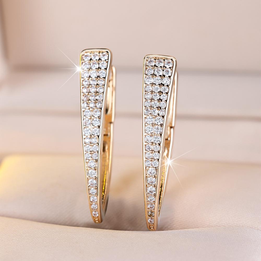 Unique Gold Color Geometric V Shaped Drop Earrings for Women Fashion Zircon Jewelry Gifts