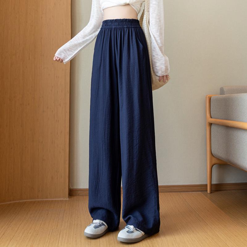 Women's Summer Loose Wide-Leg Linen Pants - Lightweight Ice Silk, Versatile Straight Leg Style, Casual Yamamoto Design