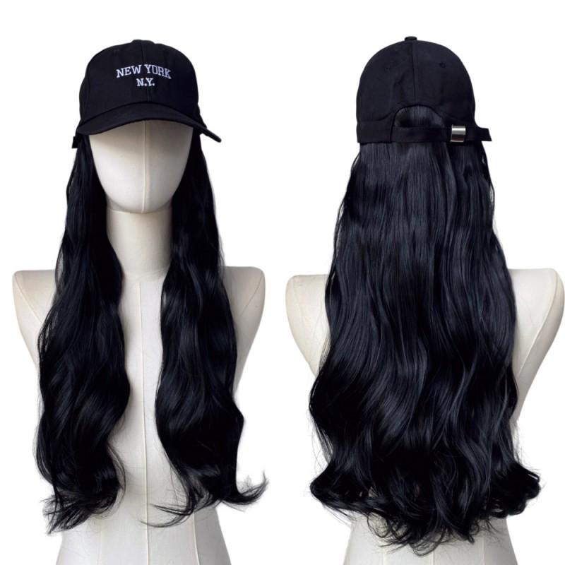 Hat Wig Women Long Curly Synthetic Hair Orange Heat Resistant No Bangs Direct Wear Exotic Style