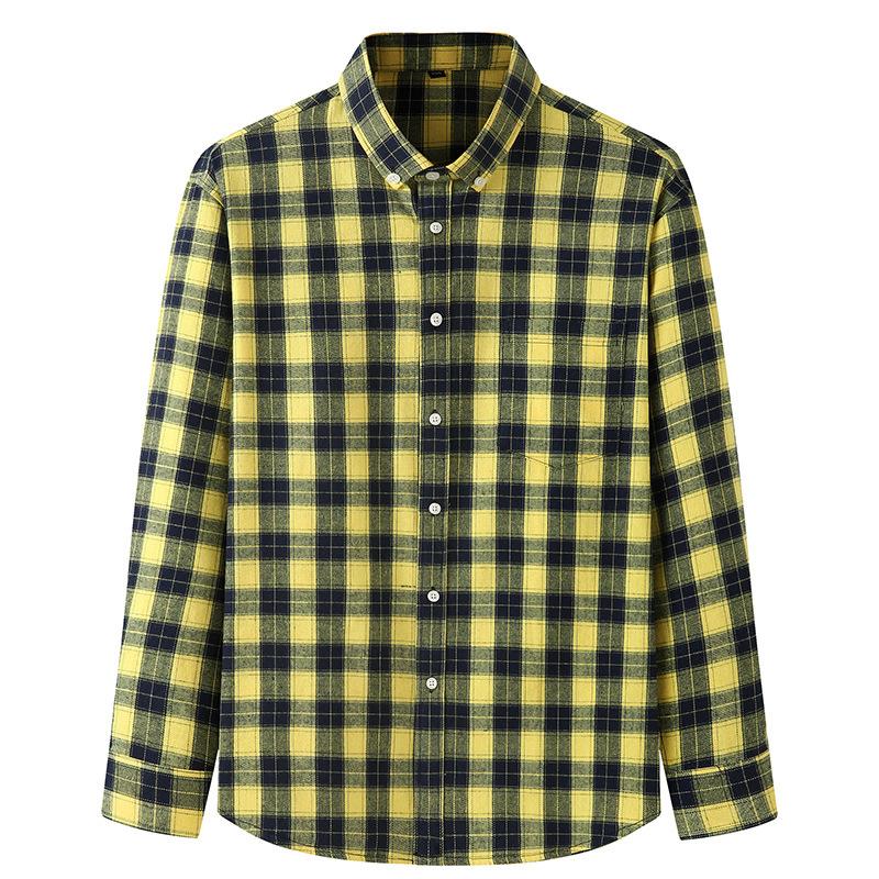 Men 'S Casual Loose All -Match Plaid Long -Sleeved Shirt Men
