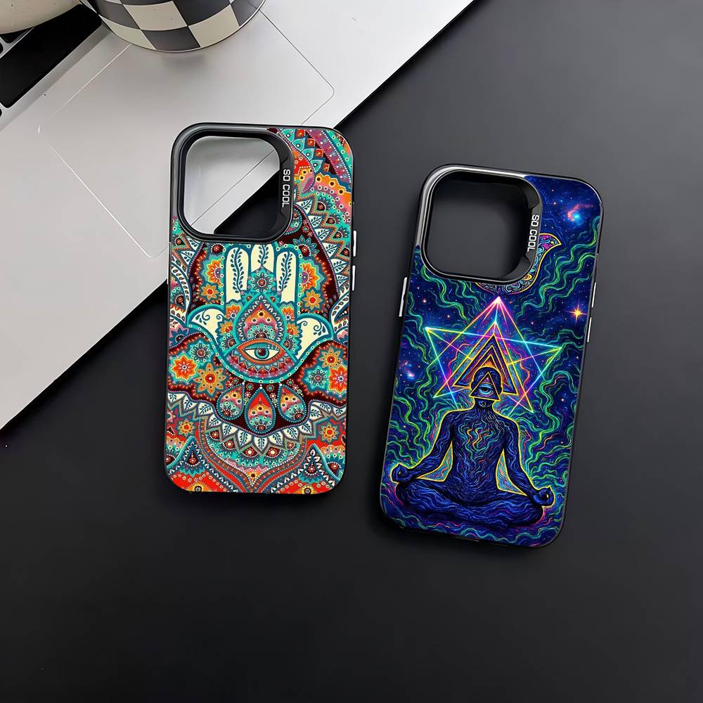 Чехол для телефона Mandala Chakra Yoga для IPhone 17 Air 16 15 14 11 12 13 Pro Max Plus X XR XS Цветной Серебристый Жесткий Чехол