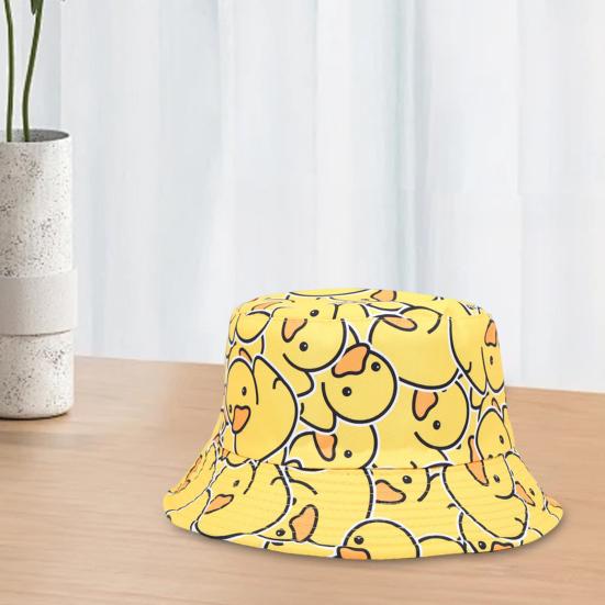 Fisherman Hat Flat Dome Wide Brim Yellow Duck Print Basin Hat Lightweight Breathable