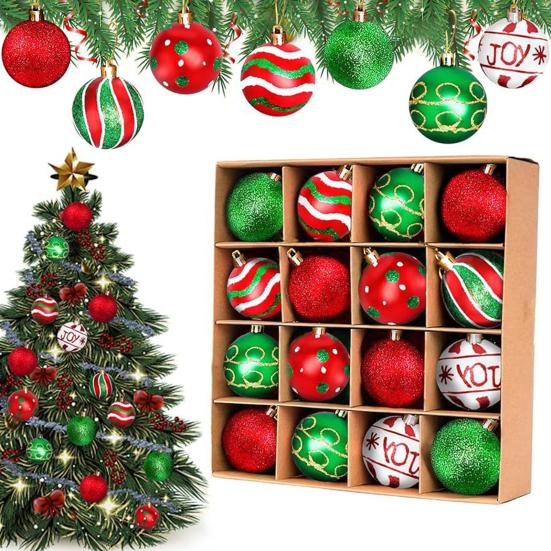 16 Pcs Christmas Ball Ornaments 2.36 Inch Shatterproof Plastic Balls Christmas Tree Hanging Decoration for Xmas Tree Holiday Party Decor