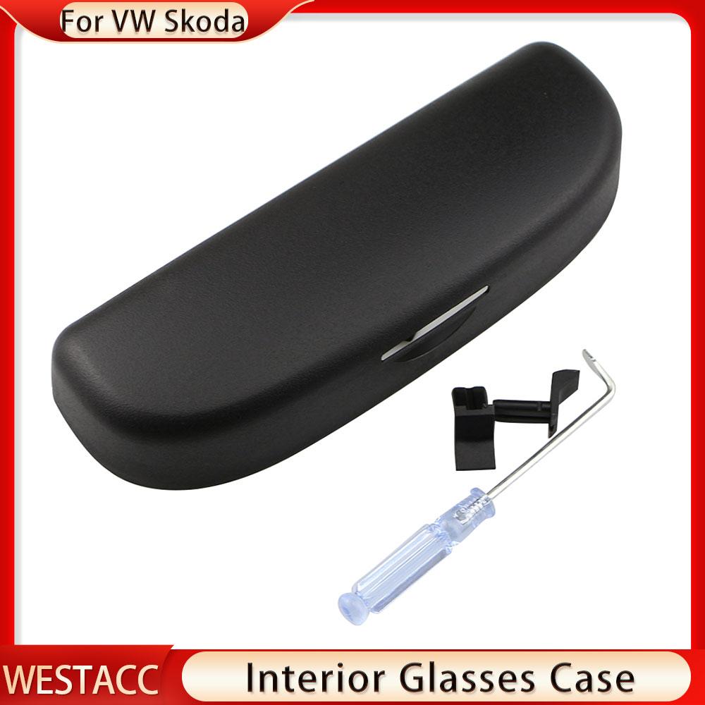 Чехол для автомобильных очков из АБС-пластика, держатель для солнцезащитных очков для VW Touareg 2018-для Skoda Karoq Kodiaq, ящик для хранения солнцезащитных очков