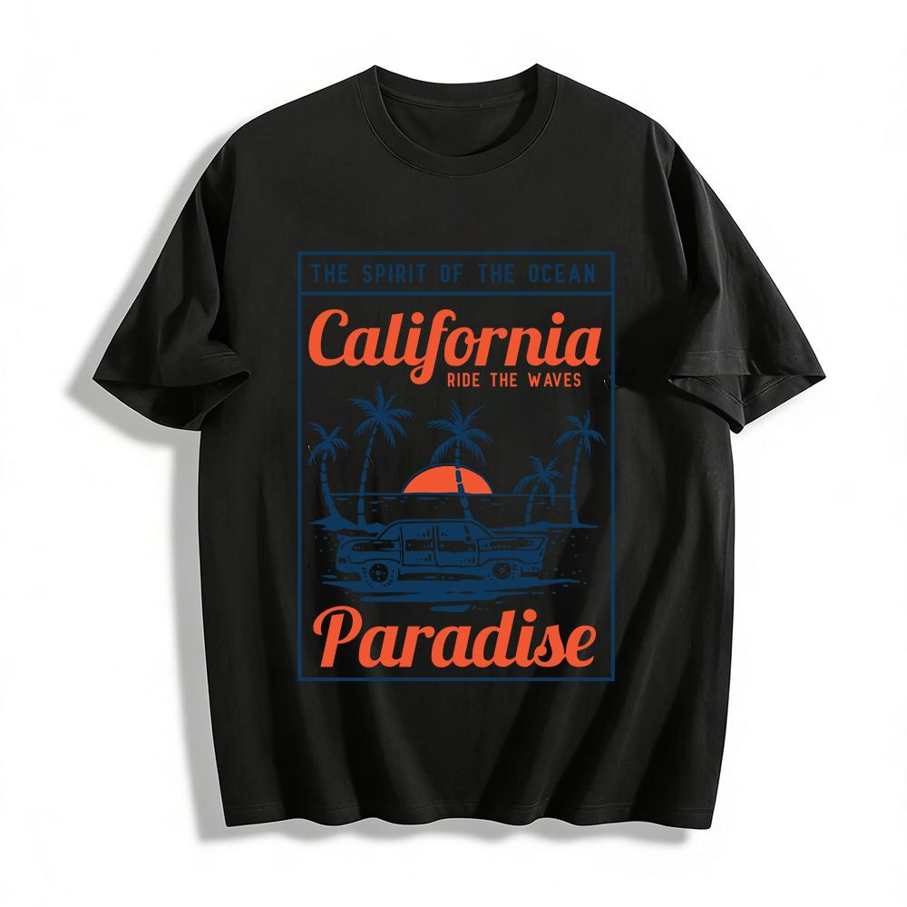 Графическая футболка California Ocean Spirit Езда по волнам Топ для отпуска Футболка из чистого хлопка