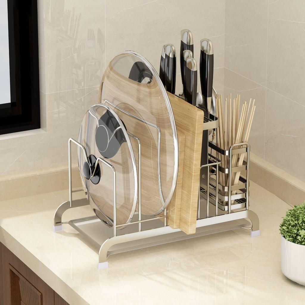 Многофункциональная кухонная стойка из нержавеющей стали: Нож, разделочная доска и держатель палочек для еды