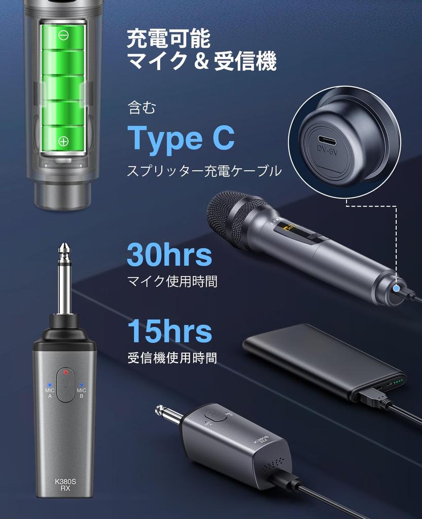 LEKATO Rechargeable Wireless Dynamic Microphone, UHF Handheld Microphone with Mini Receiver, Ideal for Meetings, Karaoke, and Home Parties (Set of 2)