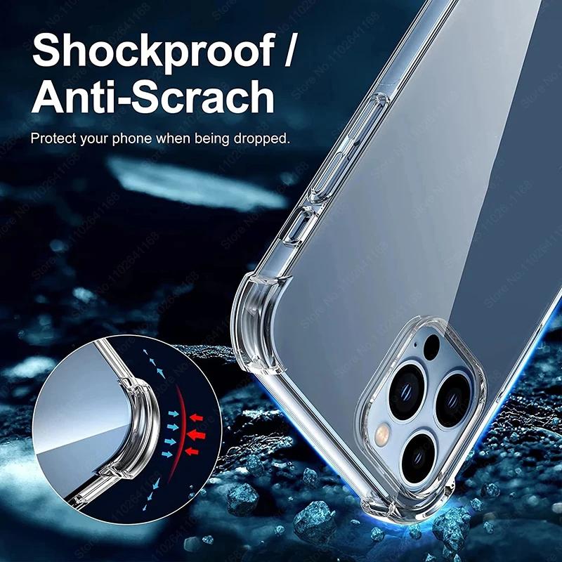 Роскошный ударопрочный прозрачный чехол для телефона для iPhone 15 11 14 Pro Max Mini XR XS 7 8 Plus Силиконовый бампер Прозрачная задняя крышка