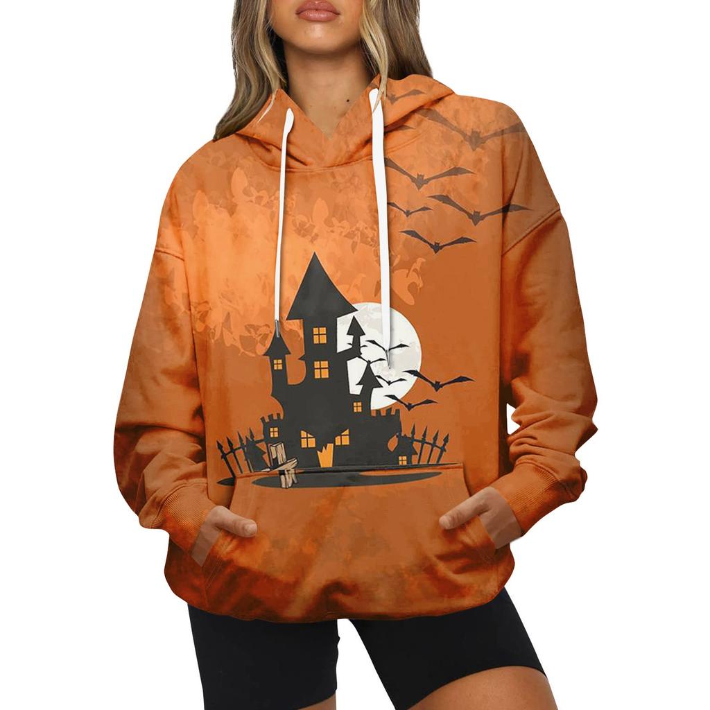 Женская модная повседневная толстовка с капюшоном и принтом на Хэллоуин с длинными рукавами