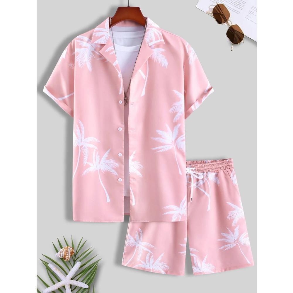 Новый мужской комплект пляжной рубашки Coconut Tree в гавайском стиле с короткими рукавами и шортами, повседневный комплект для отпуска