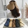 Hat Big Brim Sun Visor Roll-Up Beach Cap Bow Empty Top Cap Weave Sun Cap Sun Hat Packable Straw Hat