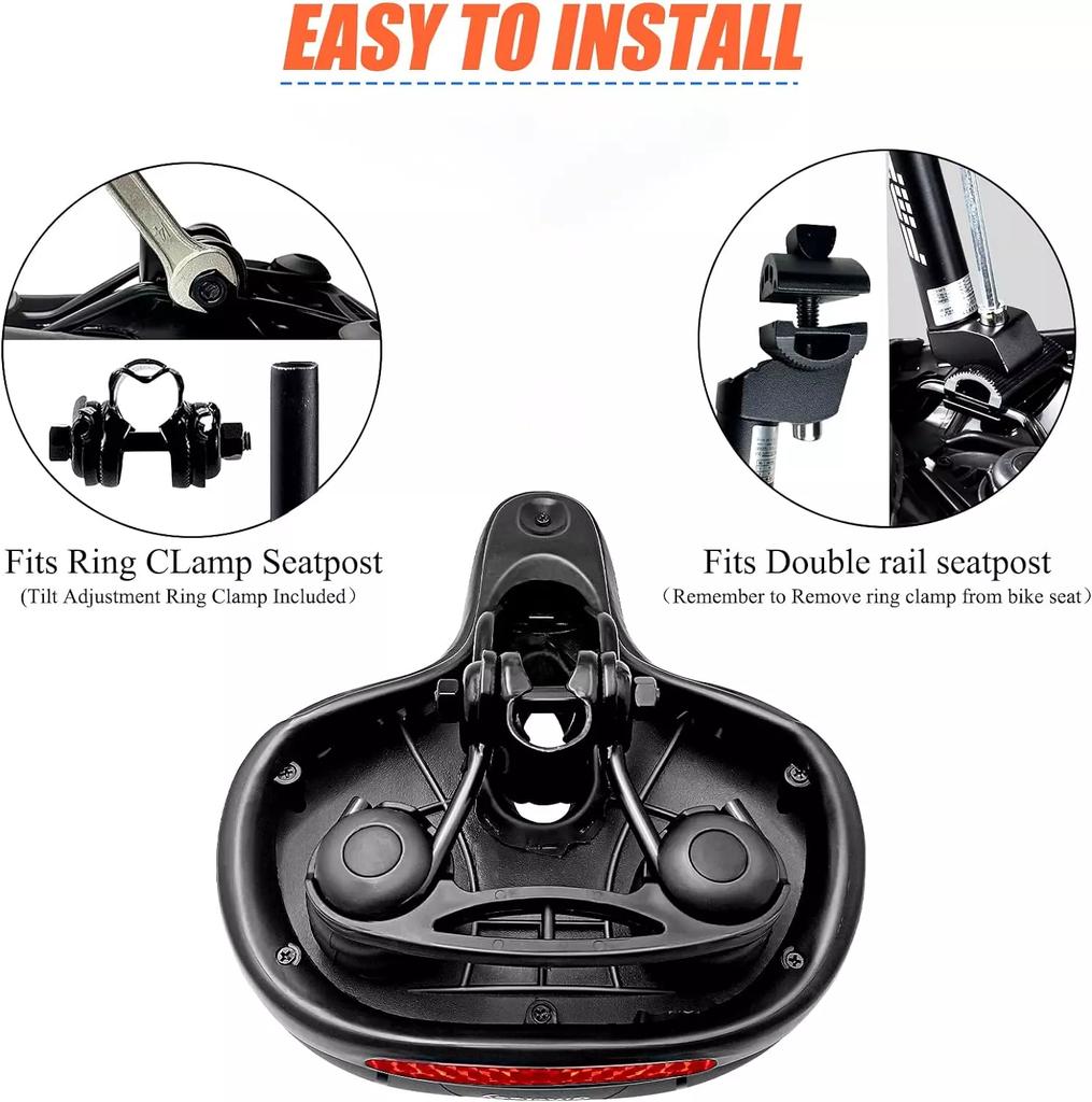 Hollow Breathable Bicycle Saddle with Taillight Mountain Cushion Bicycle Big Butt Widened Soft Saddle Comfortable Seat