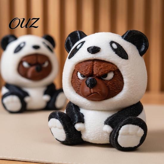 Decorative Statue for Display Cabinets 3D Printed Panda Figurine, Cute Angry Bear Statue, Small Detailed Costume Ornament Animal Sculpture Shelf, Car