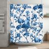 Синяя Цветочная Занавеска для Душа Водонепроницаемый Декор для Ванной Комнаты Большой Размер Роскошный Коврик для Ванной Белая Подкладка для Ванны Принт Современный Цветочный Дизайн (