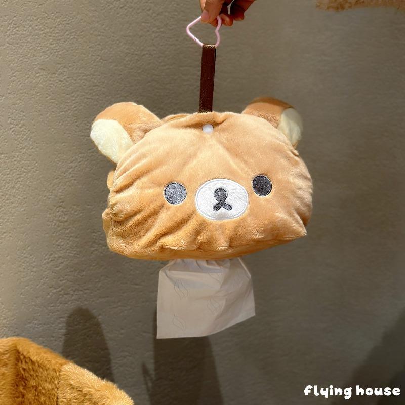 Плюшевая коробка для салфеток Rilakkuma, мягкая пушистая подвесная медвежья салфетница, милый портативный держатель, креативный контейнер для хранения бумаги для дома/автомобиля