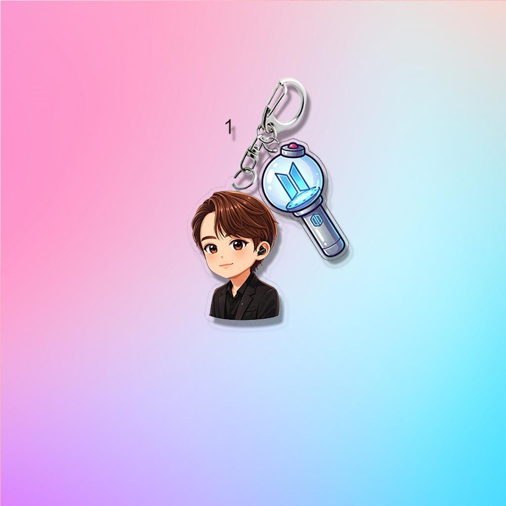 Двойной акриловый брелок BTS Аниме Мультяшный и ARMY Bomb, Мультяшная фигурка Bangtan Boys + Брелок-подвеска Lightstick, Подвеска на сумку для фанатов Kpop ARMY