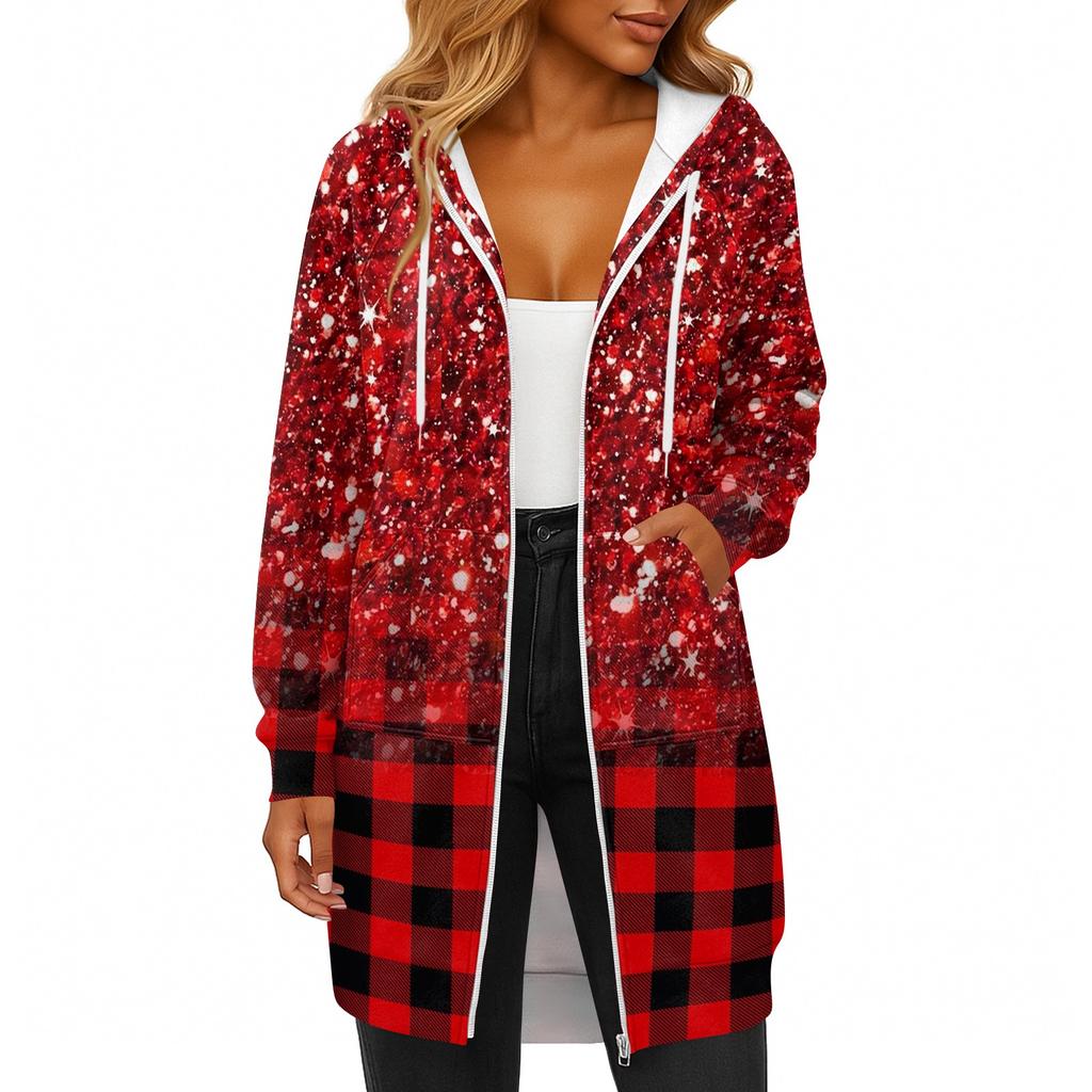 Женская модная толстовка с длинными рукавами, принтом, капюшоном на кулиске, карманом на молнии, длинная, повседневная