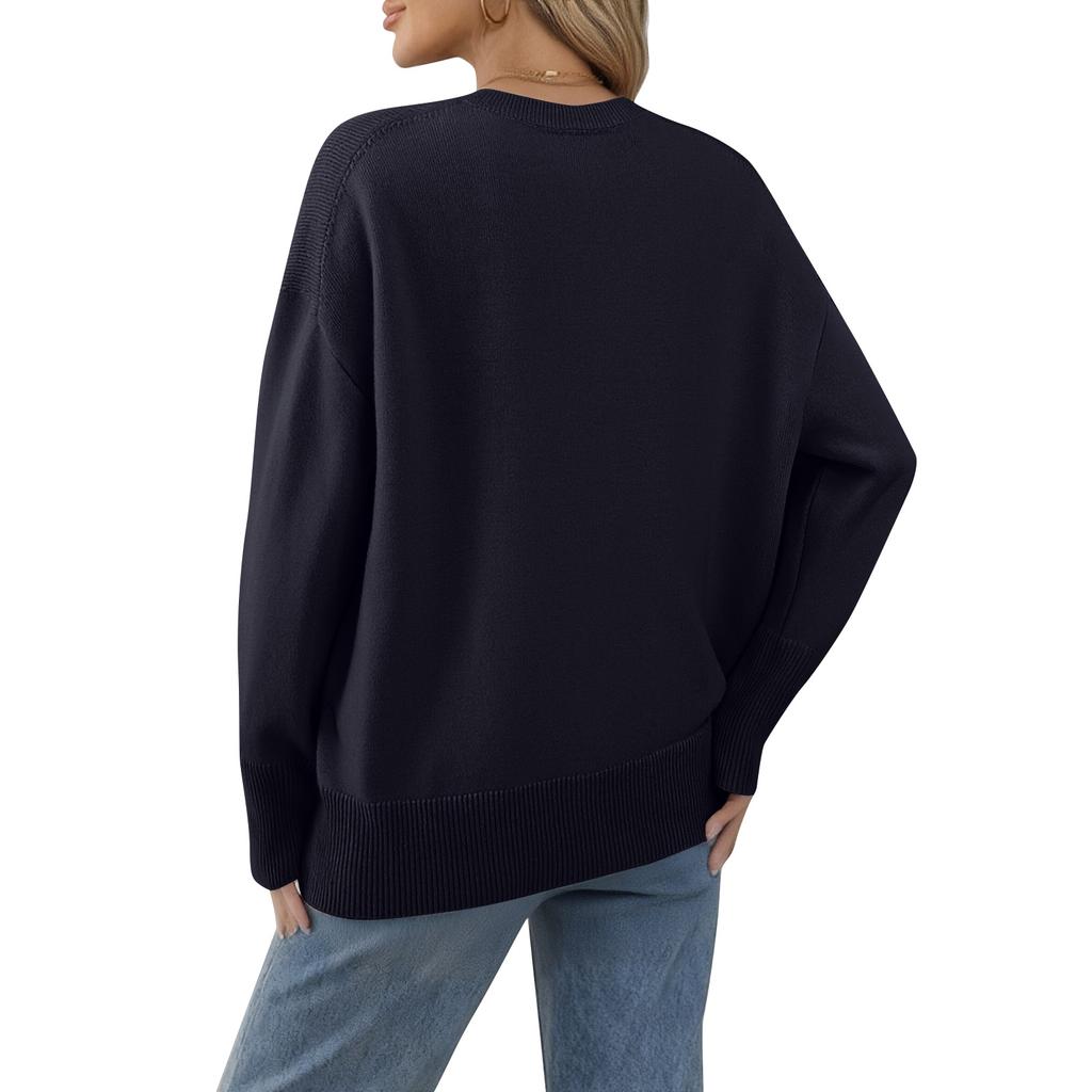 Women's Oversized Knit Sweater, Comfortable Top, Cute Thick Round Neck Plus Size Pullover Long Sleeve Clothing