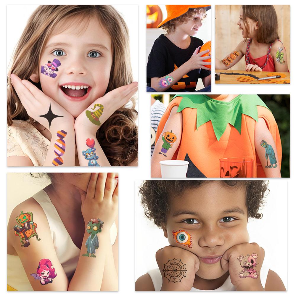 10sheets Cartoon Halloween Pumpkin Tattoo Stickers For Face Body Temporary Decorative Tattoo Stickers Kids Festival Party Gifts
