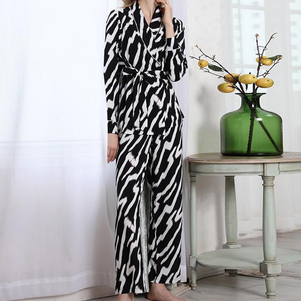 Women's Homewear Autumn and Winter Casual Pajamas Loose Tie Robe Trousers Suit