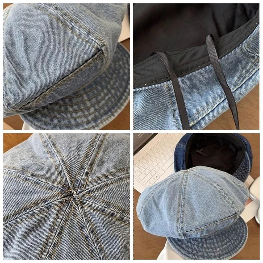 Newsboy Octagonal Cap Vintage Peaked Hat Korean Washed Denim Beret  Outdoor