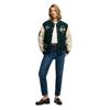 Superdry patched varsity bomber jacket button closure green