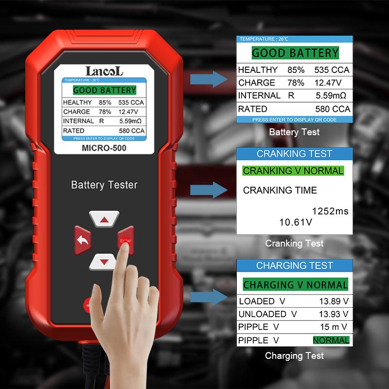 12V 24V Car Battery Tester 40-3000 CCA Cranking Charging Lead Acid Battery Capacity Analyzer Tool Lancol Micro 500 with QR Code