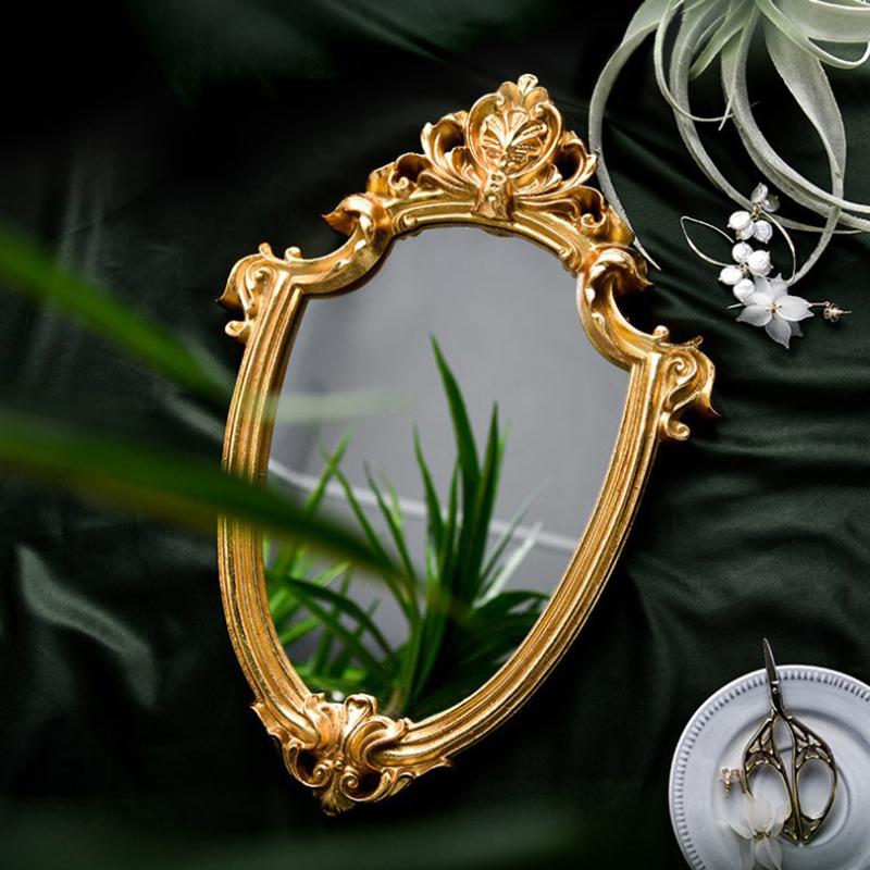 Винтажное зеркало для макияжа в золотой раме, декоративное настенное зеркало, маленькое скандинавское ретро-зеркало для макияжа, свадебный подарок