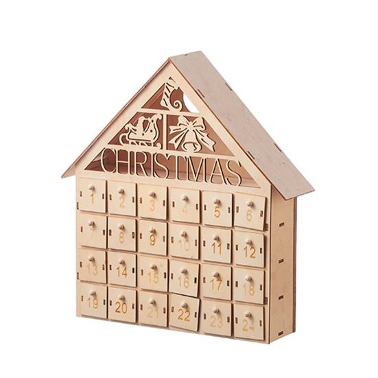 Деревянный рождественский адвент-календарь с 24 пустыми ящиками для хранения в форме дома, рождественский календарь обратного отсчета, домашний декор