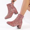 Fashion Sequins Women Boots Round Toe Chunky Heels Ankle Boots Women Autumn Winter Large Size Party Shoes Women Botas De Mujer