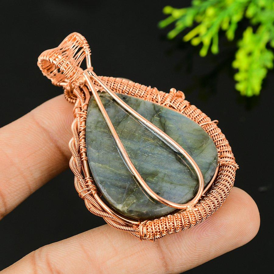 Подвеска из медной проволоки ручной работы с лабрадоритом 2,25 R2T47