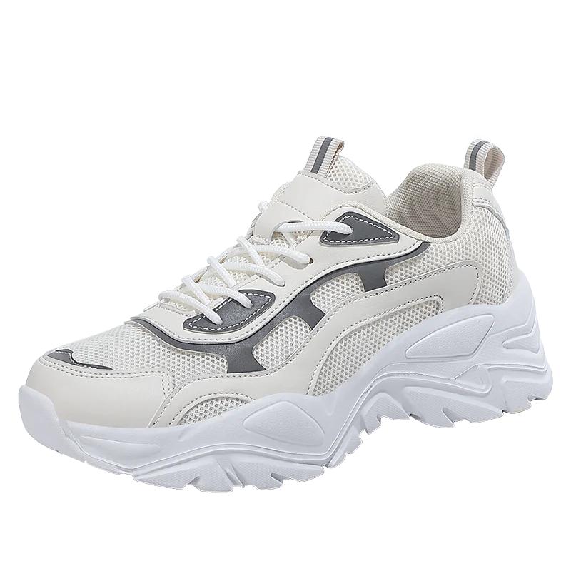 Модные женские кроссовки 2024 года, большой перекрестный светоотражающий пояс, модные легкие туфли для папы на толстой подошве с увеличенным носком