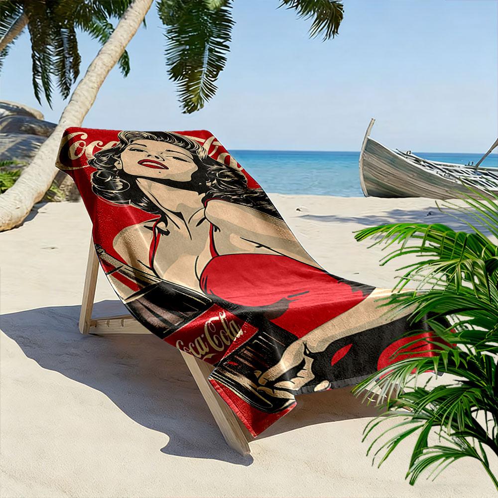 Retro Coca-Cola Lady Towel Beach Towel Quick-drying for Travel Outdoor Sports Jogging Beach and Swimming