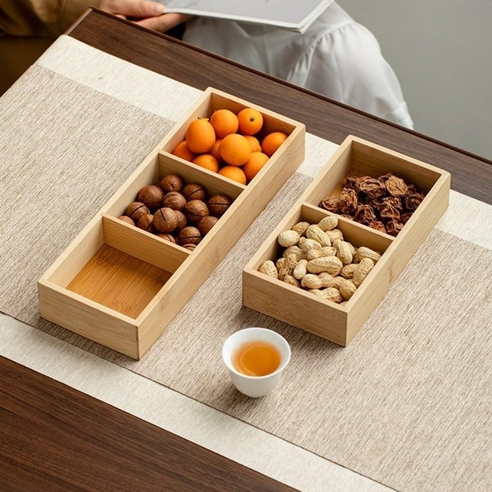 Multi-Grid Divided Plate Wooden Snack Storage Tray Reusable Bamboo Tray Candy