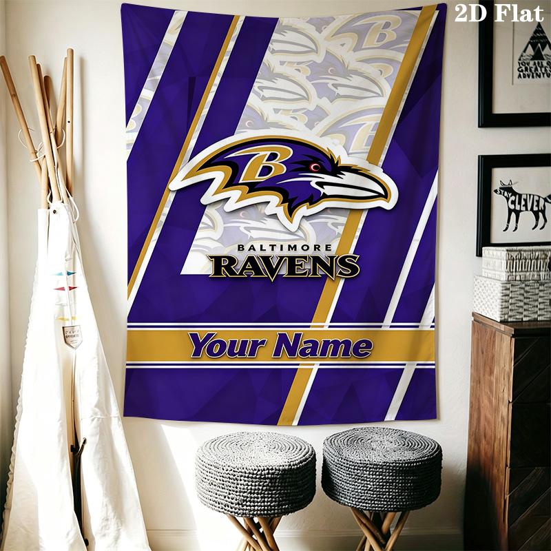 Name Custom Baltimore Ravens Wall Tapestry Aesthetic Wall Hanging Printed Fabric Blanket Decorative Tapestries for Bedroom Living Room Home Decor