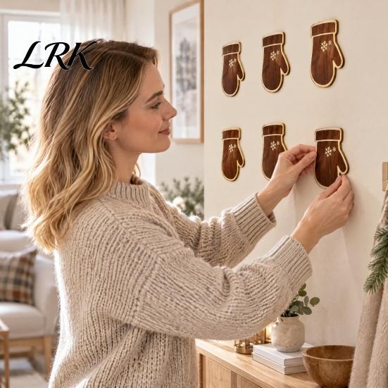 Holiday Wall Hanging Signs 7Pcs 3D Light-Up Wooden Reindeer Christmas Decor with Warm LED Backlight, Peel And Magical Atmosphere Stick Rustic Art for