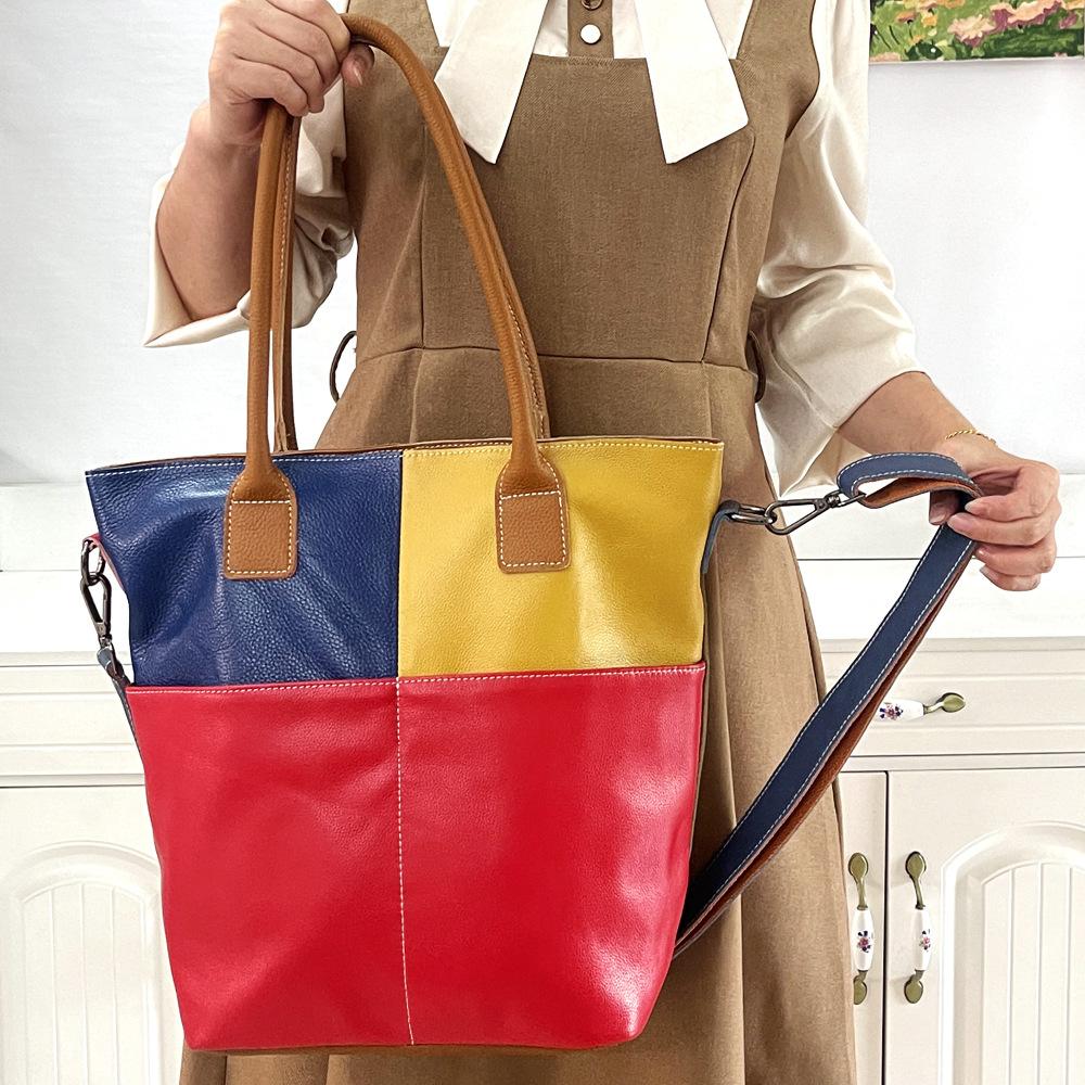 Vintage Color Patchwork Single Shoulder Tote Crossbody Bag