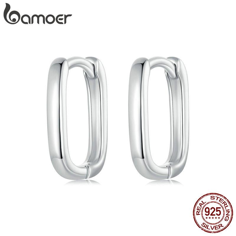 BAMOER 925 Sterling Silver Small Square Earrings Classic French Lightweight Earring for Women Party Wedding Jewelry SCE1735