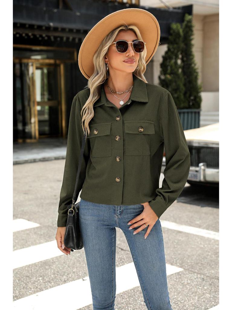 2024 Trendy Women's Casual Corduroy Crop Jacket: European & American Style Button-Up Cardigan
