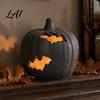 Horror Theme Gifts Halloween Pumpkin Resin Figurine Bat Hollow Out Lantern with Vintage Style Ornaments Warm Light Spooky Indoor Outdoor Home Table