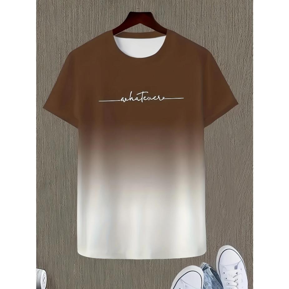 Летняя мужская повседневная эластичная спортивная футболка с градиентной расцветкой, футболка с круглым вырезом для моды