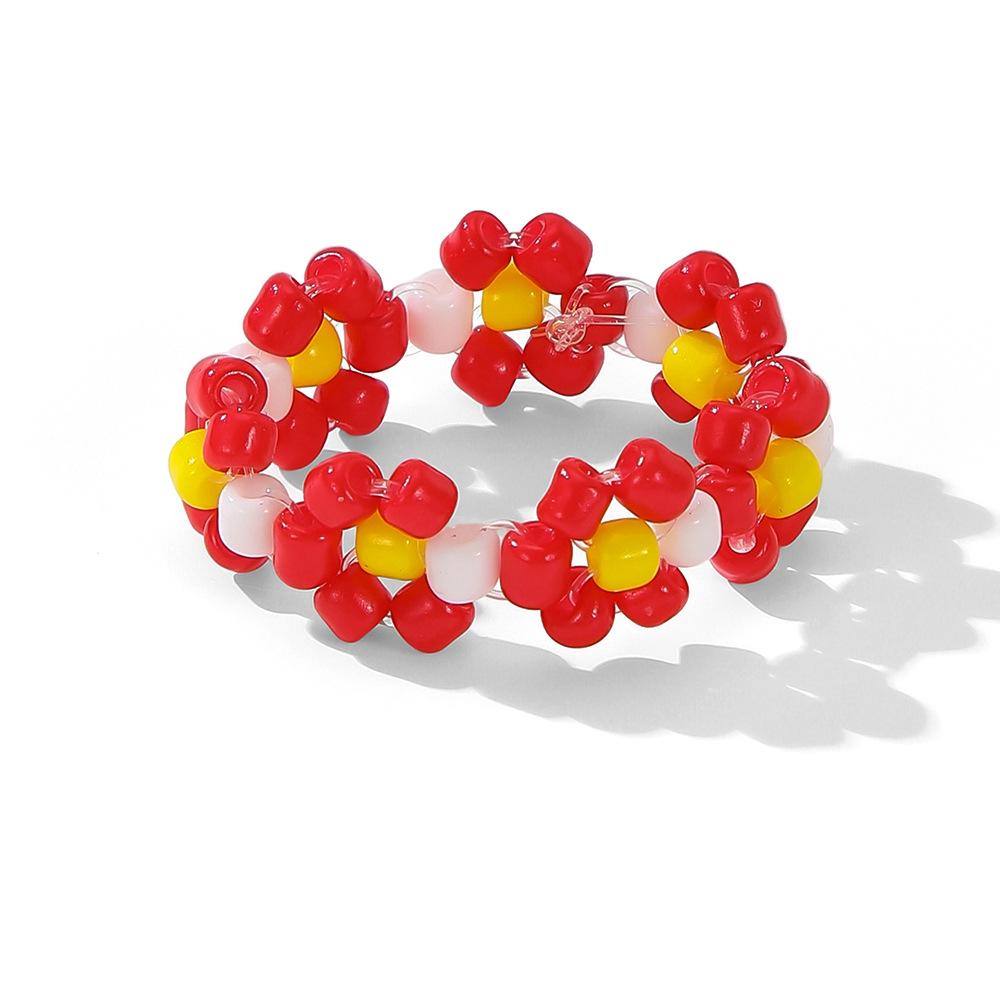 European and American dopamine colored millet bead ring set, flower ins fresh hand-woven small flower ring