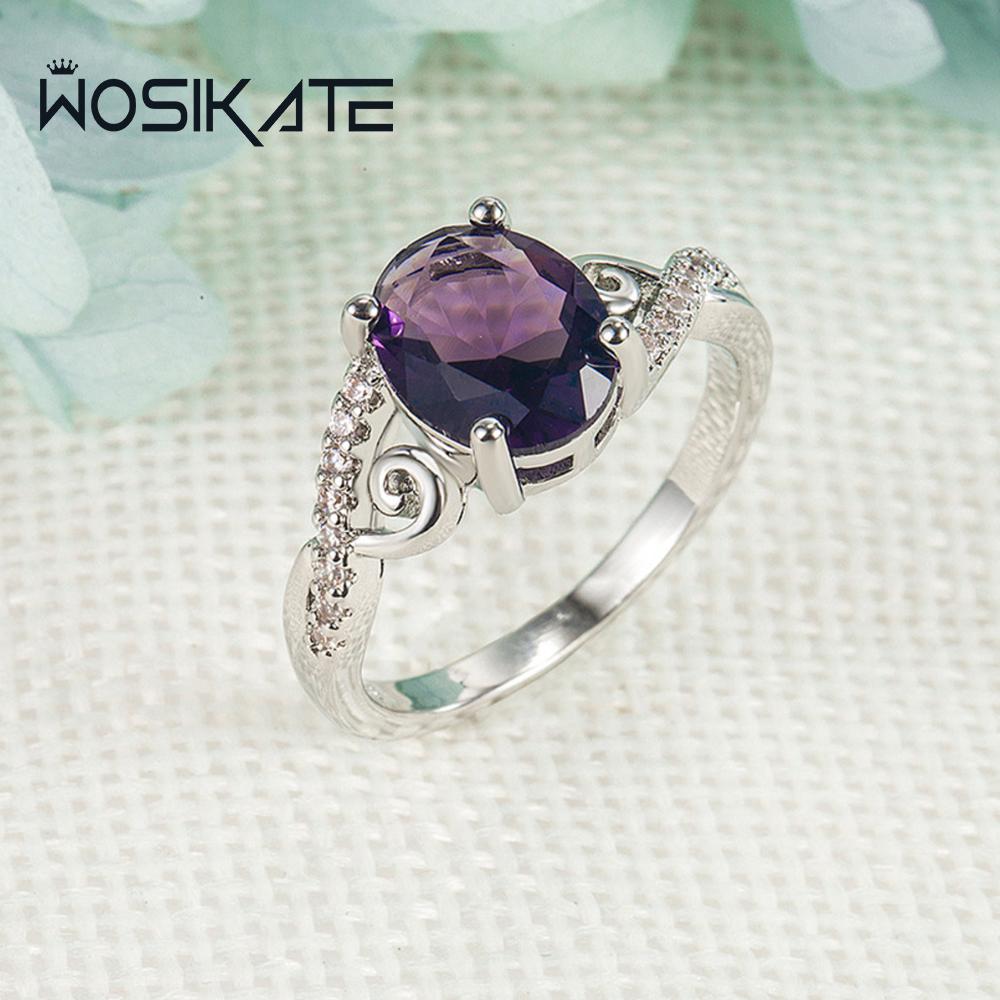WOSIKATE Роскошное Кольцо с Каменем Медь Аметист Цирконий для Женщин Модные Украшения Подарок на Помолвку Кольцо на Палец