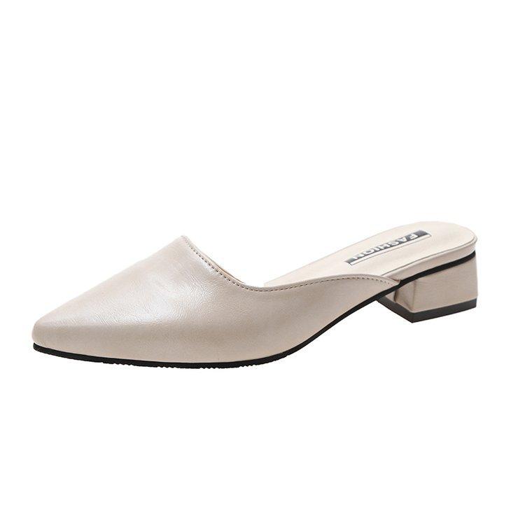 Полутапочки женские летние 2025 года новые женские тапочки на среднем каблуке с острым носком корейская версия для улицы в туфлях muller