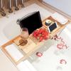 Bamboo Bath Tray with Wine Glass Holder Non-Slip Handle Design Adjustable Bath Shelf Multi-functional Book Stand Bathroom Organizer