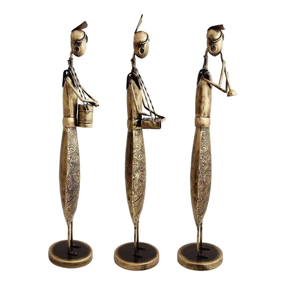 Wrought Iron Antique Musical Doll Set Handmade Decorative Gift Item Showpiece for Home Decor, Multicolour, 21 Inch, 3 Piece