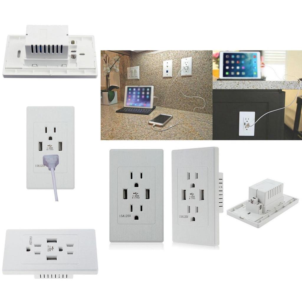 Convenient 2 Pack 2 Outlet 2 Usb Port Wall Socket Charger Panel