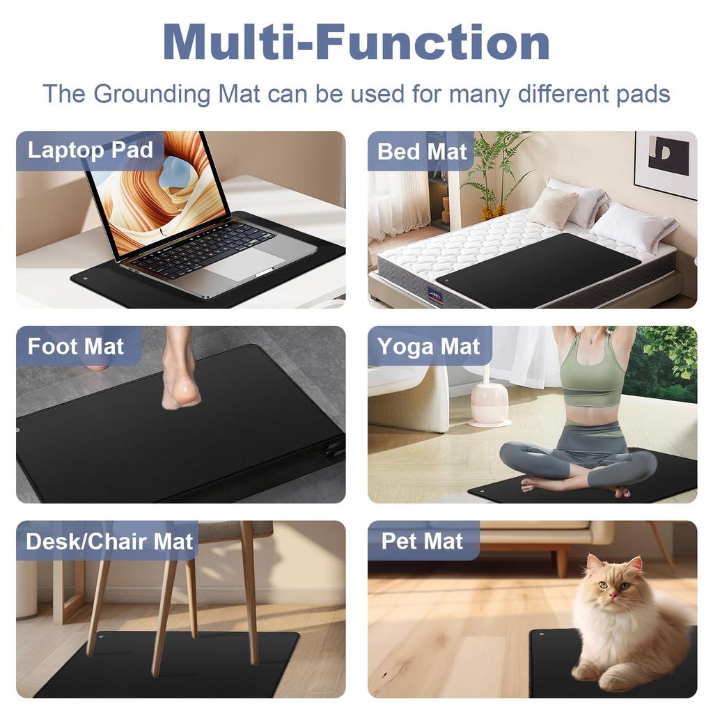 Многофункциональный черный заземляющий коврик с нескользящей подошвой для облегчения боли, улучшения сна и повышения уровня энергии